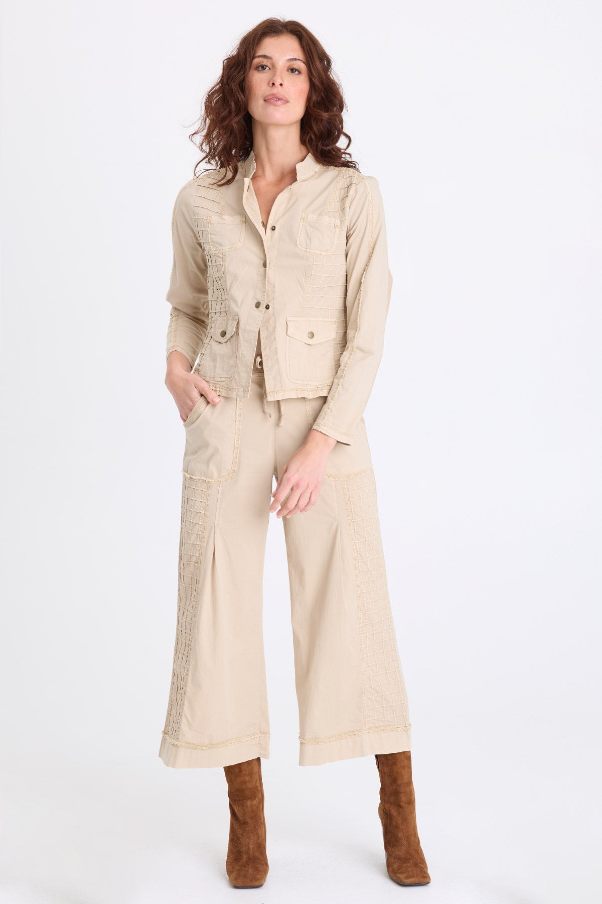 XCVI Nicolene Poplin Grid Pintuck Crop 