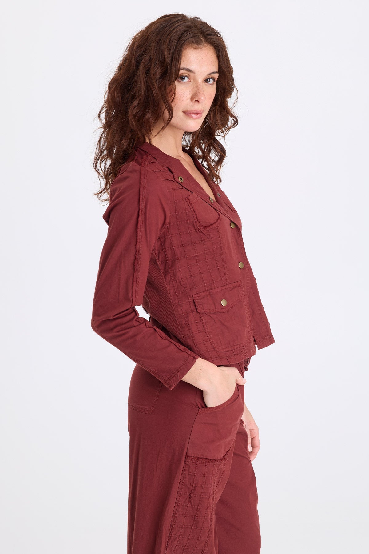 XCVI Mousa Poplin Grid Pintuck Blazer 