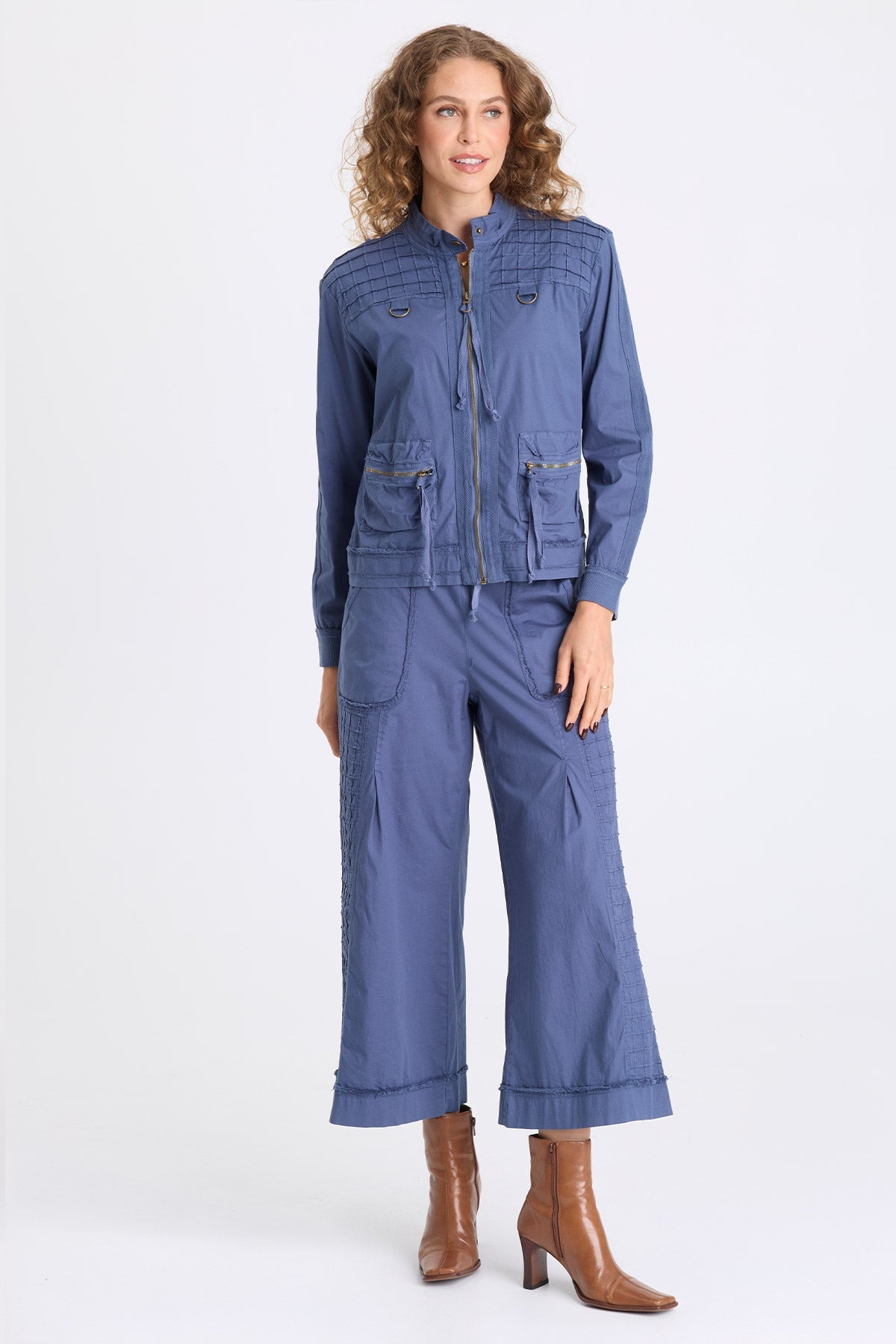 XCVI Freyda Poplin Grid Pintuck Bomber 