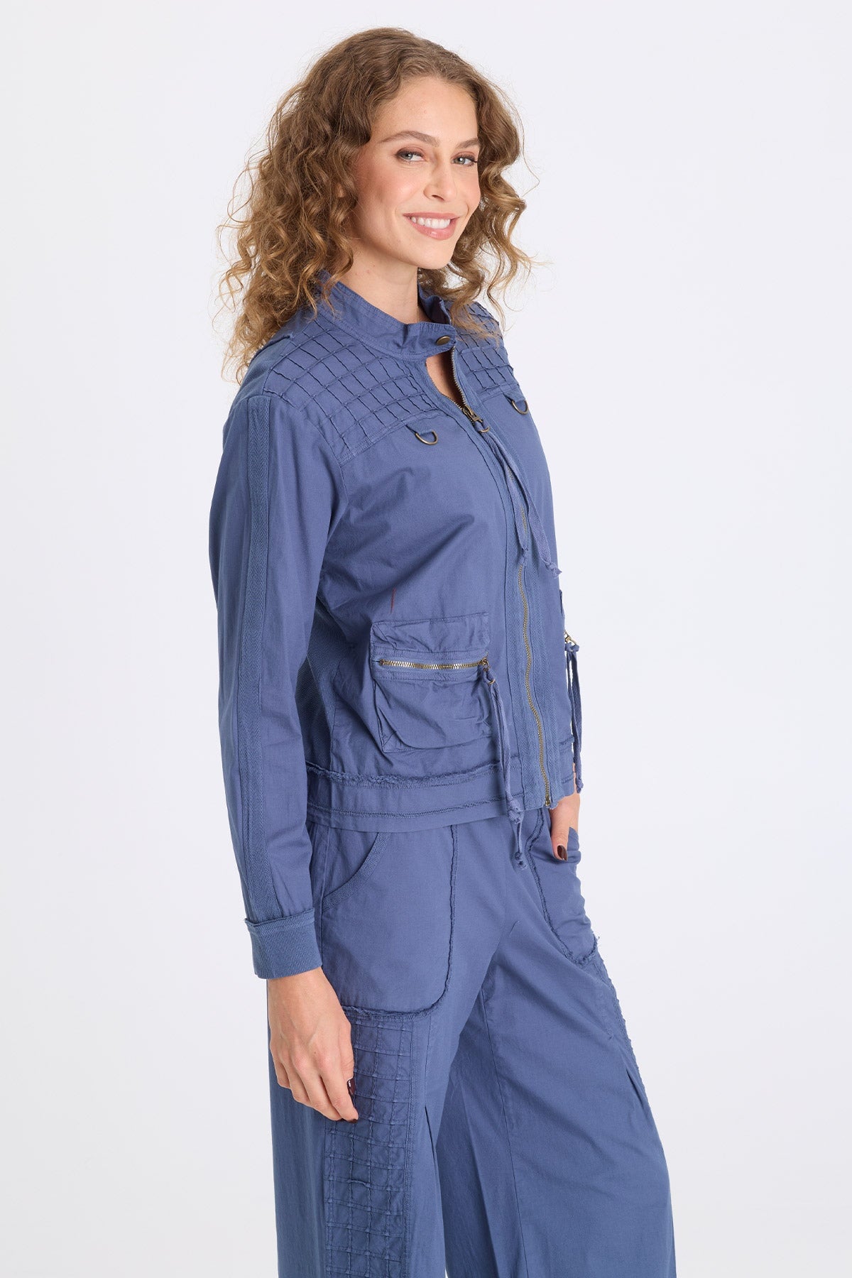 XCVI Freyda Poplin Grid Pintuck Bomber 