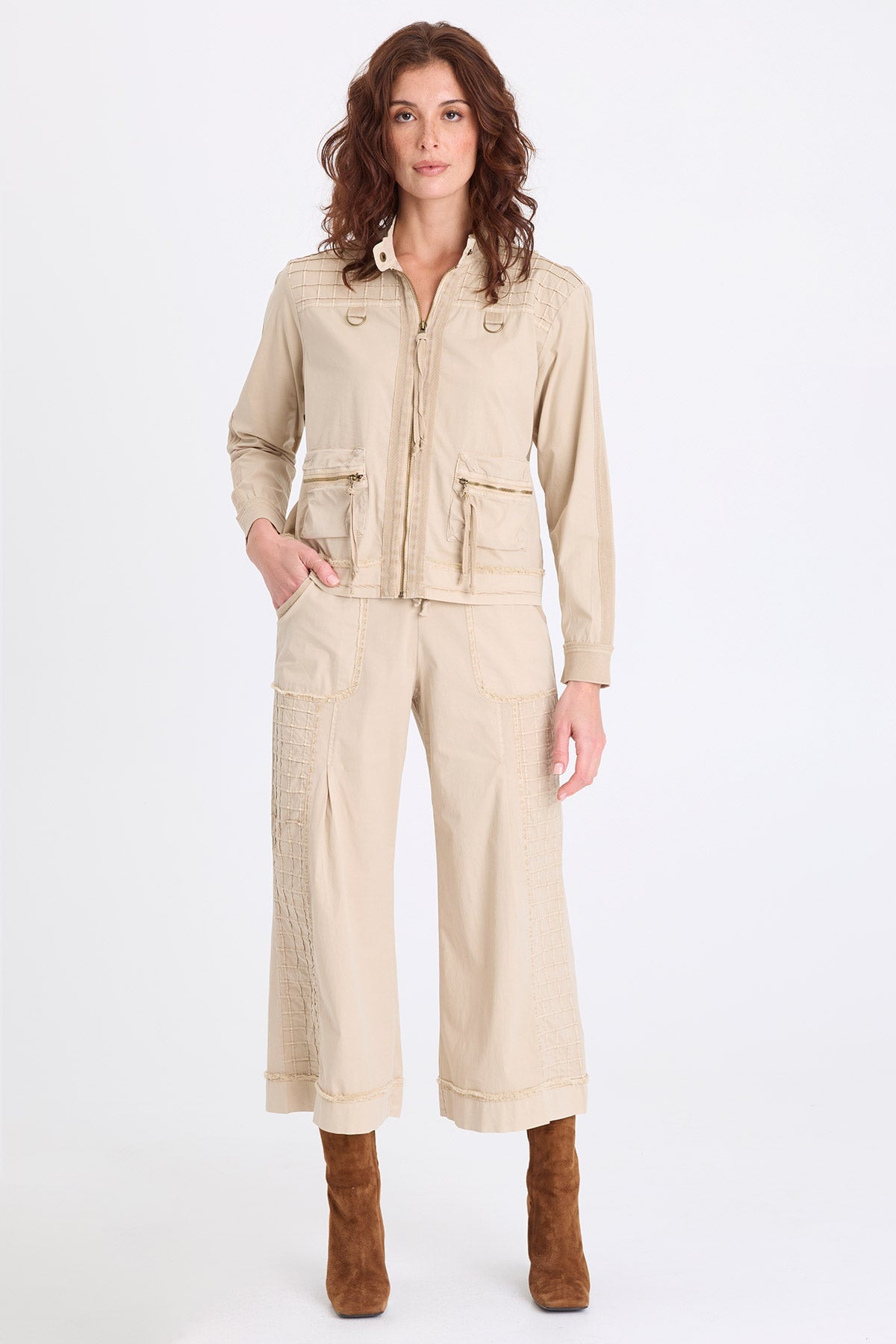 XCVI Freyda Poplin Grid Pintuck Bomber 
