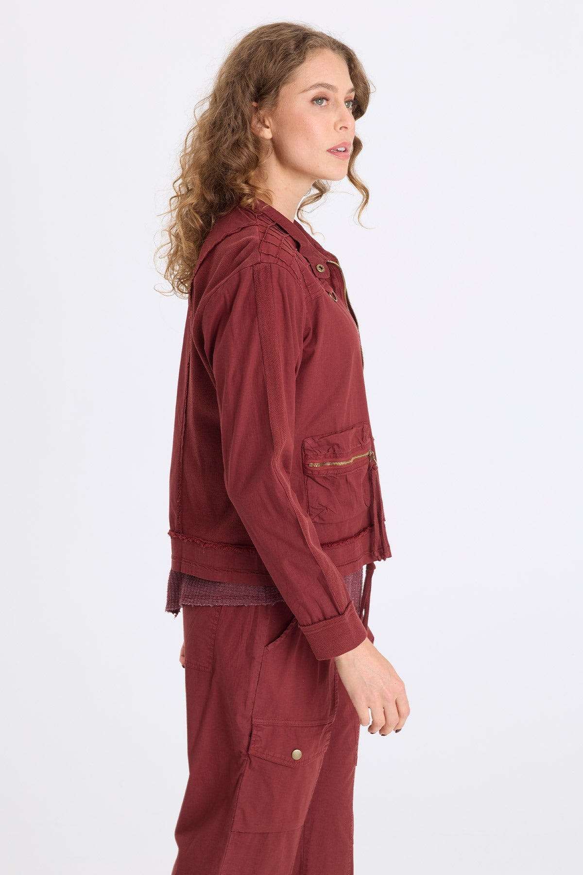 XCVI Freyda Poplin Grid Pintuck Bomber 