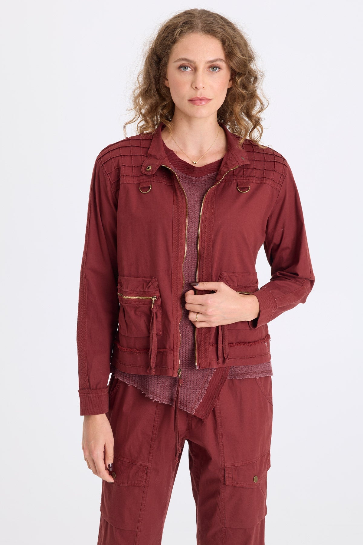 XCVI Freyda Poplin Grid Pintuck Bomber 
