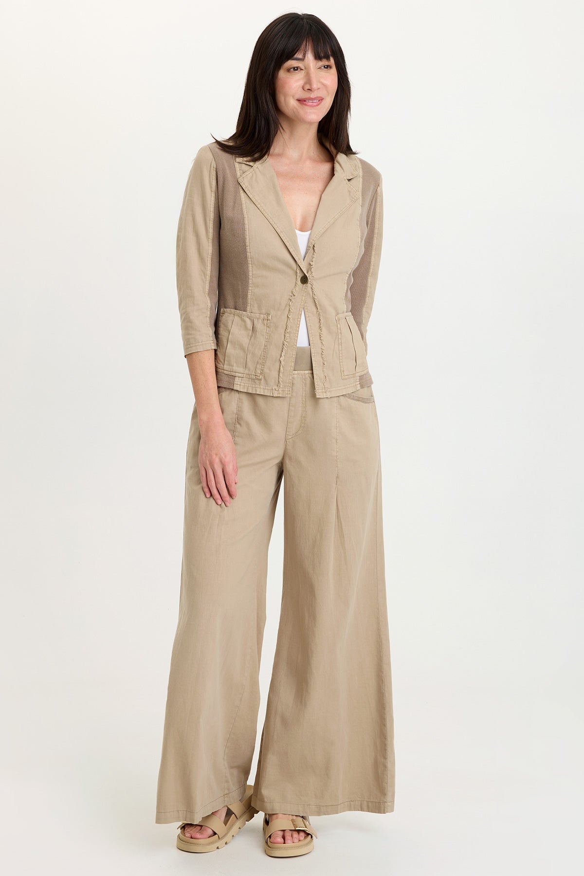Terri Cotton Linen Front Pleat Wide-Leg Pull-On Pant