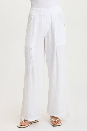 XCVI Lenka Wide-Leg Breathable Cinched Gauze Pant