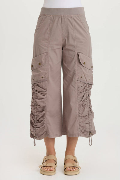 XCVI Muldoon Poplin Ruched Effortless Chic Wide-Leg Crop Pant