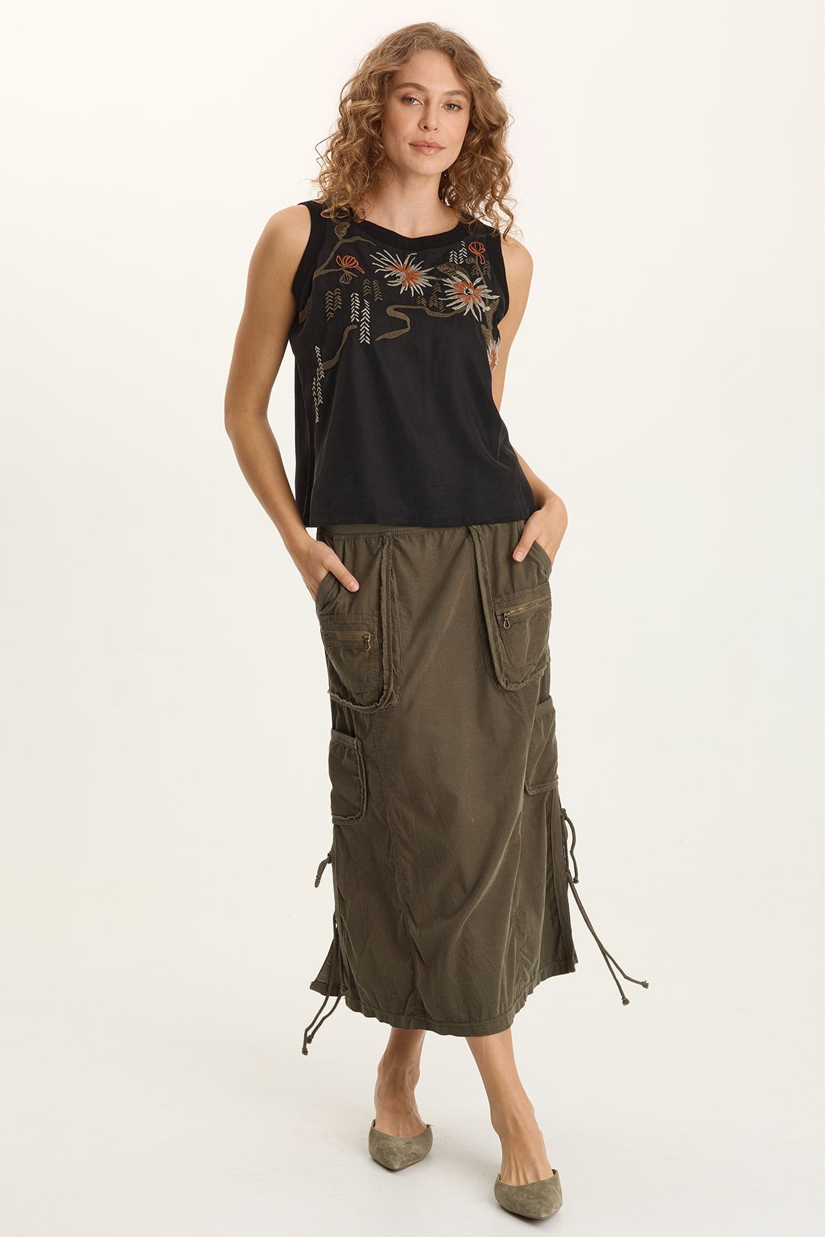 XCVI Sisu Corduroy Pull-On Cargo Midi Skirt