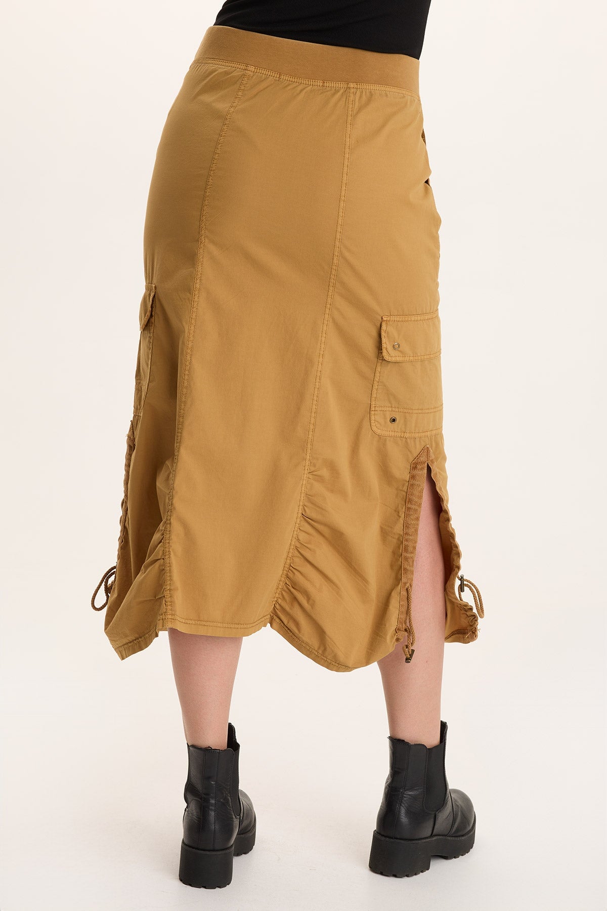 XCVI Shea Poplin Cinchable Ruched Pull-On Midi Skirt