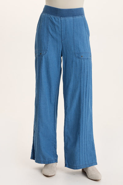 XCVI Arvid Indigo Twill Mock-Denim Wide-Leg Pull-On Pant