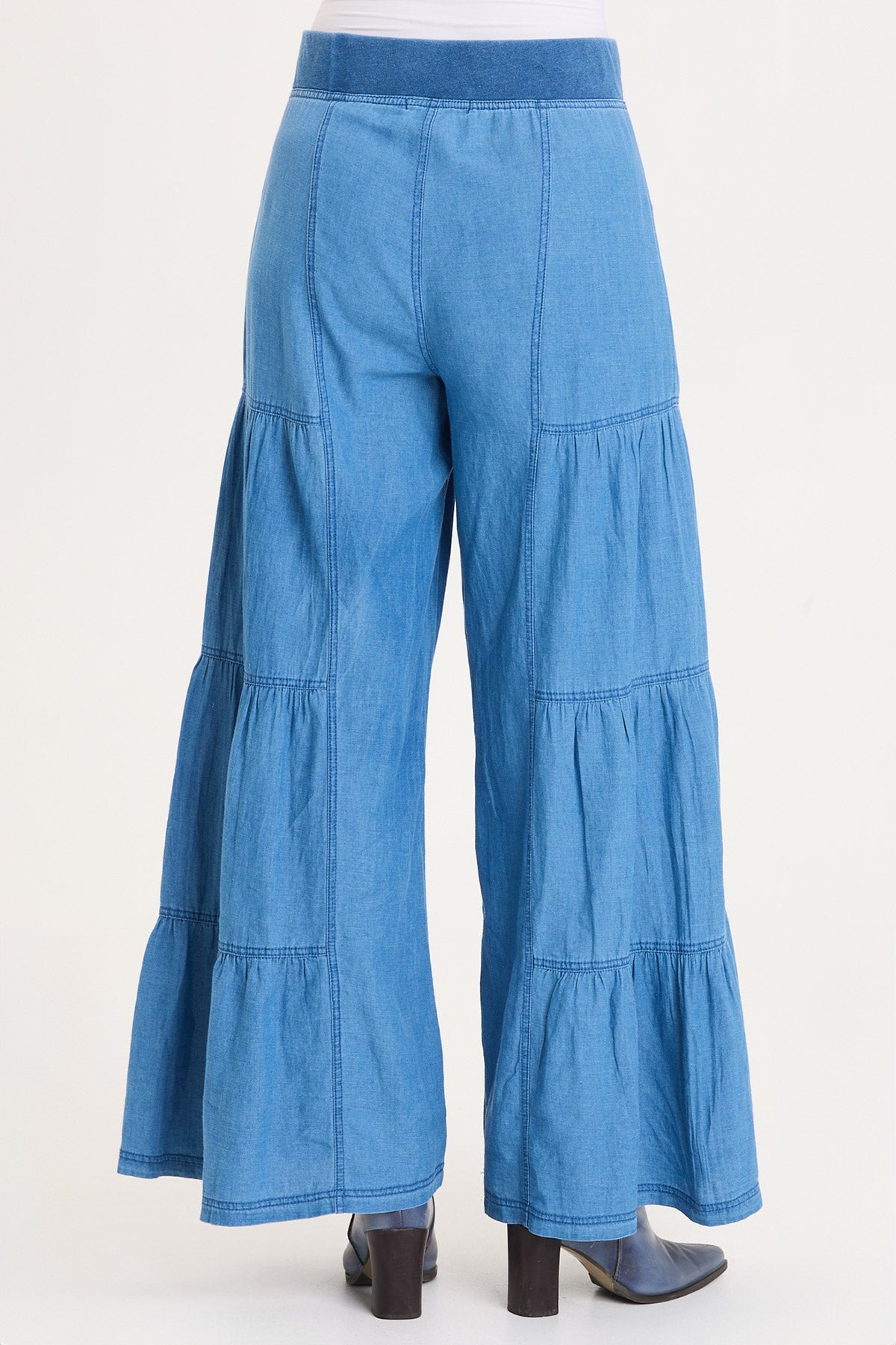 XCVI Mock-Denim Side Tiered Pull-On Waist Wide Leg Dugan Pant