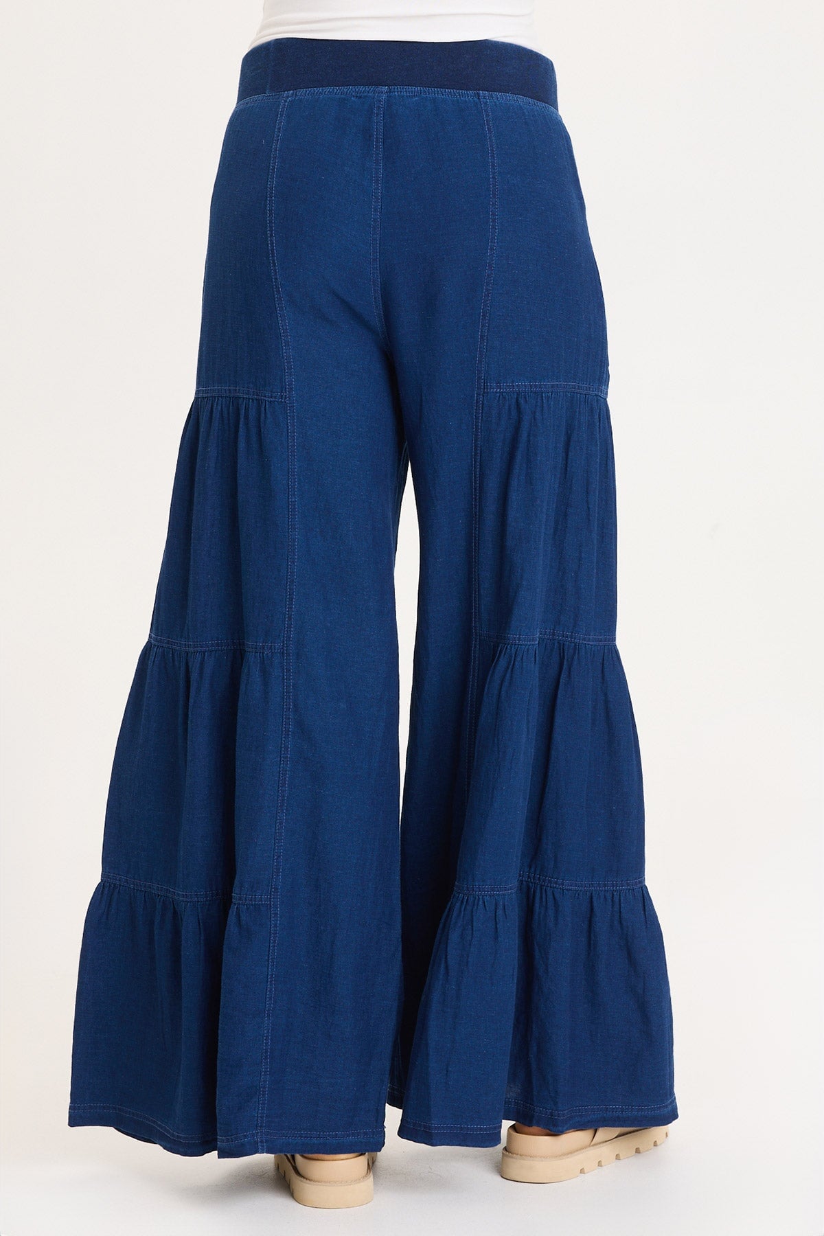 XCVI Mock-Denim Side Tiered Pull-On Waist Wide Leg Dugan Pant