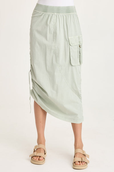 XCVI Bindi Poplin Asymmetrical Side-Cinch Pull-On Midi Skirt