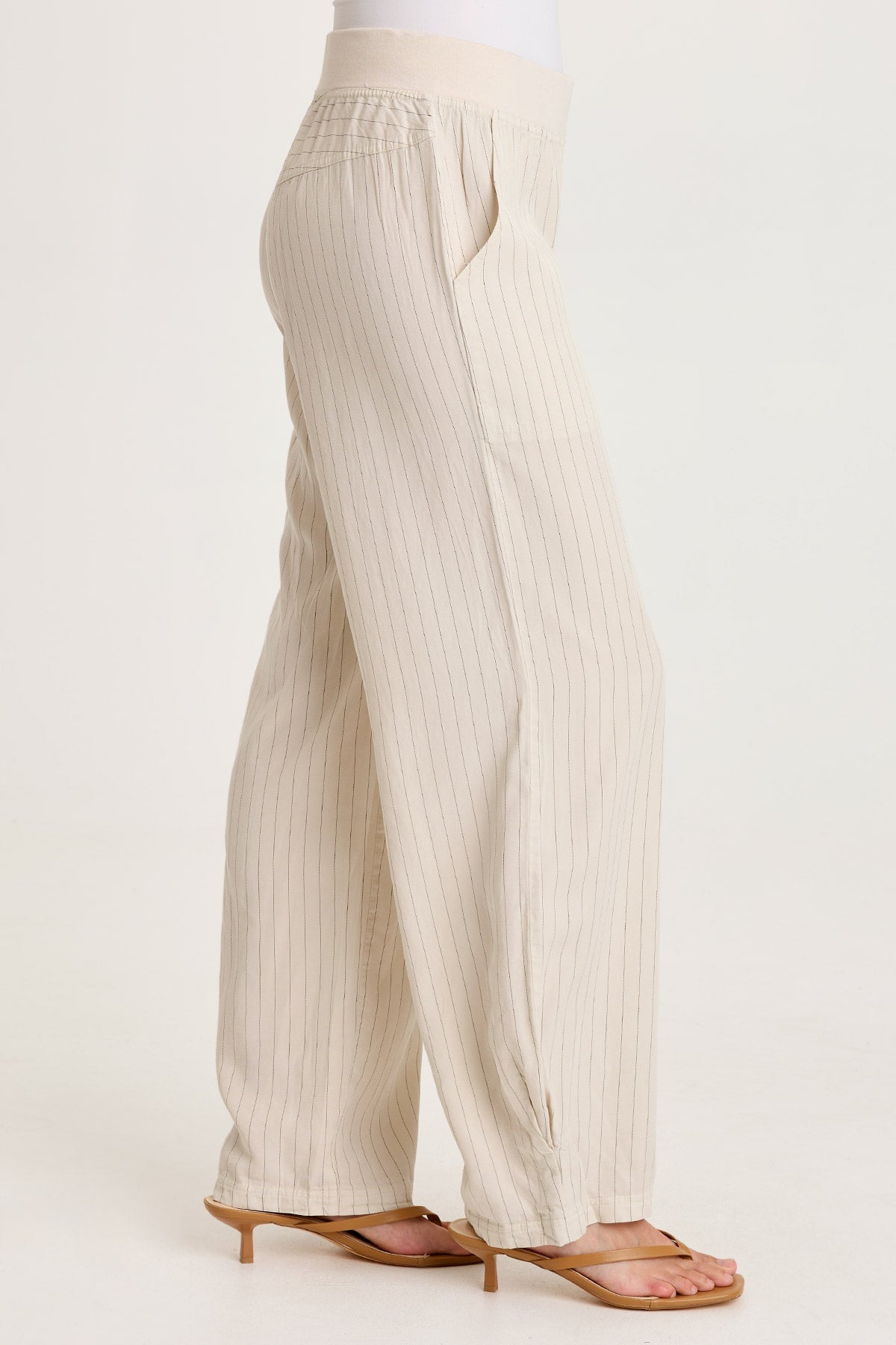 XCVI Carell Pinstripe Twill Pleated Hem Full Leg Pant