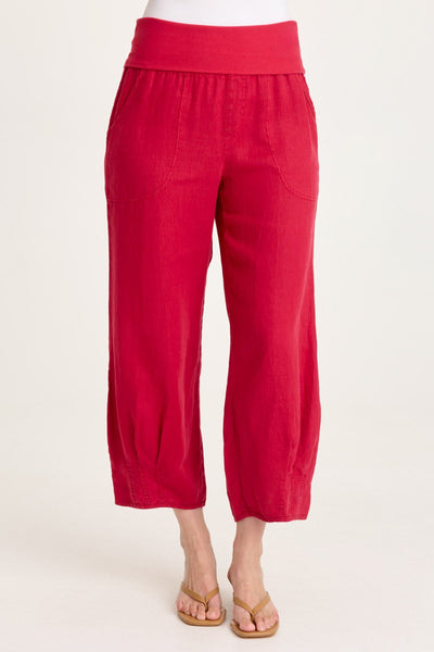 XCVI Vasco Linen Barrel Leg Fold-Over Waist Crop