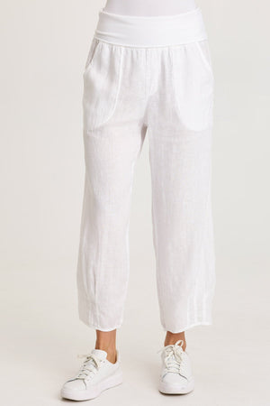 XCVI Vasco Linen Barrel Leg Fold-Over Waist Crop