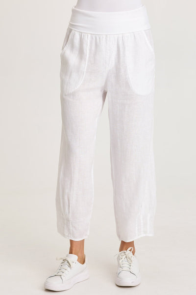 XCVI Vasco Linen Barrel Leg Fold-Over Waist Crop
