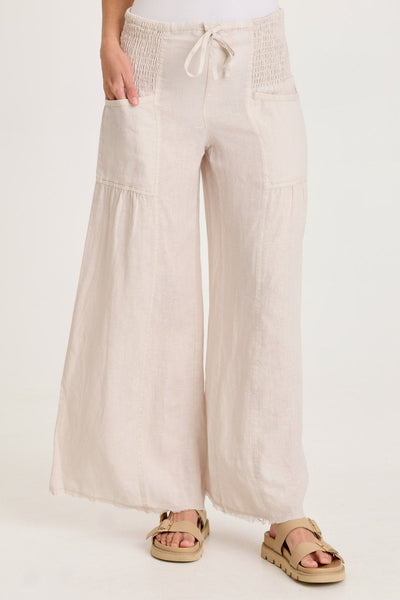 XCVI Coleson Linen Smocked Waist Pleated Wide Leg Pant