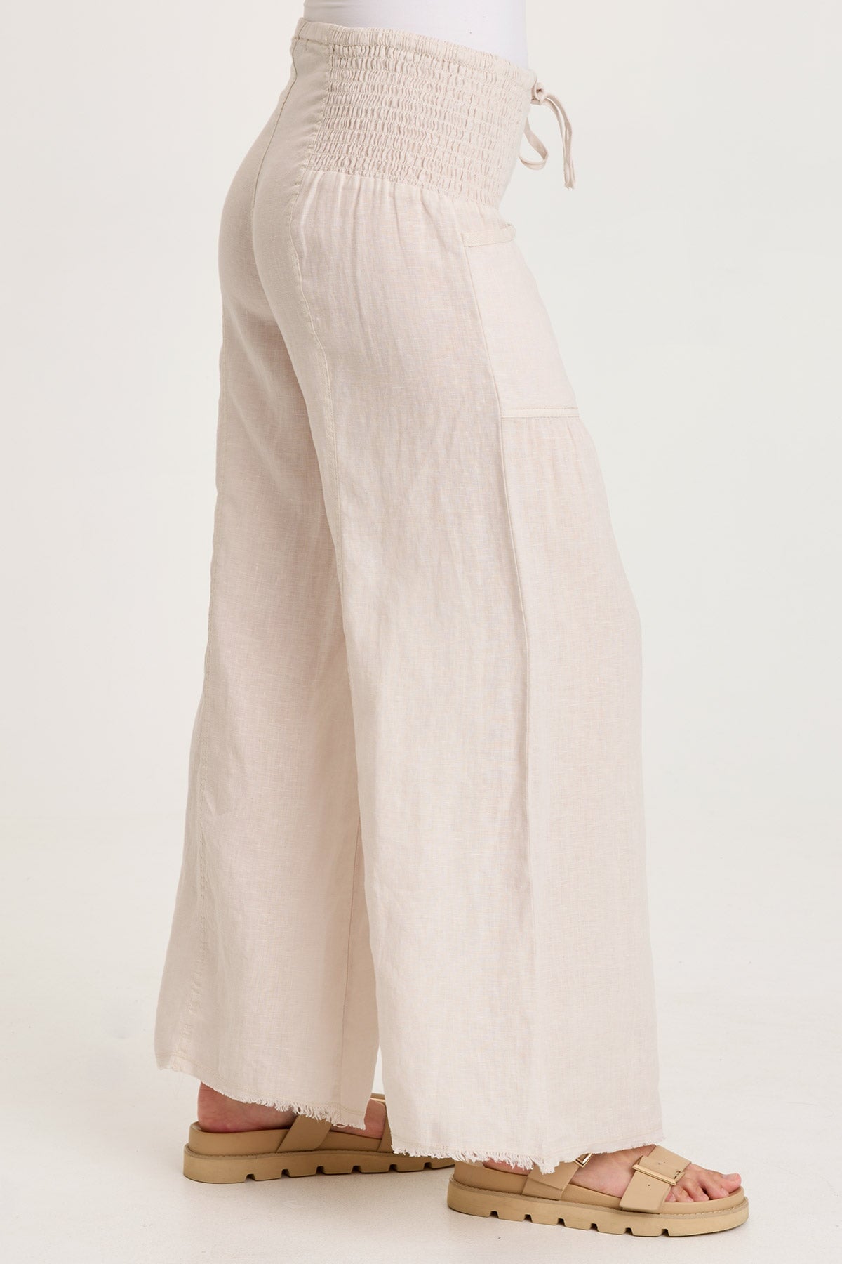 XCVI Coleson Linen Smocked Waist Pleated Wide Leg Pant