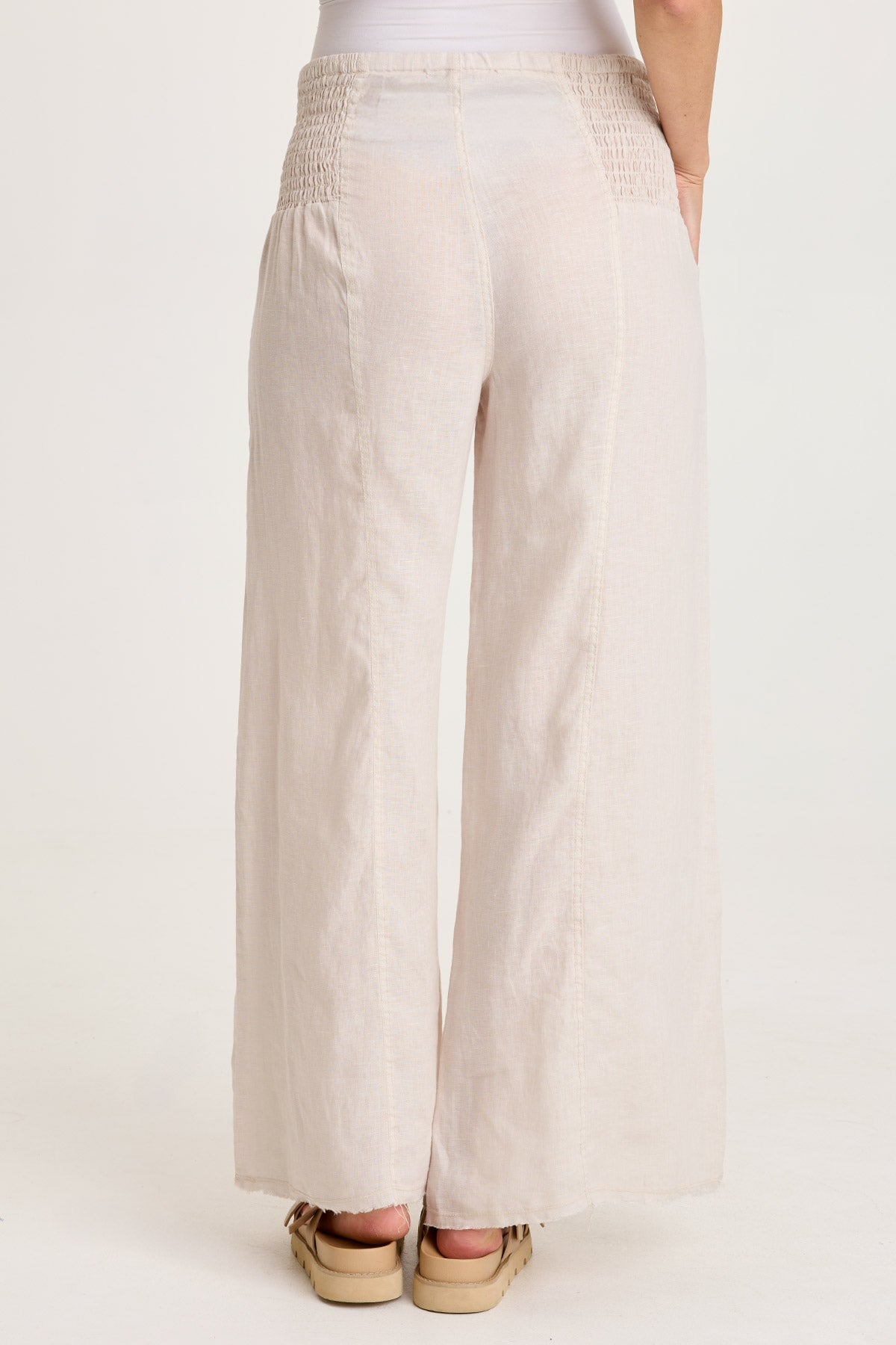 XCVI Coleson Linen Smocked Waist Pleated Wide Leg Pant