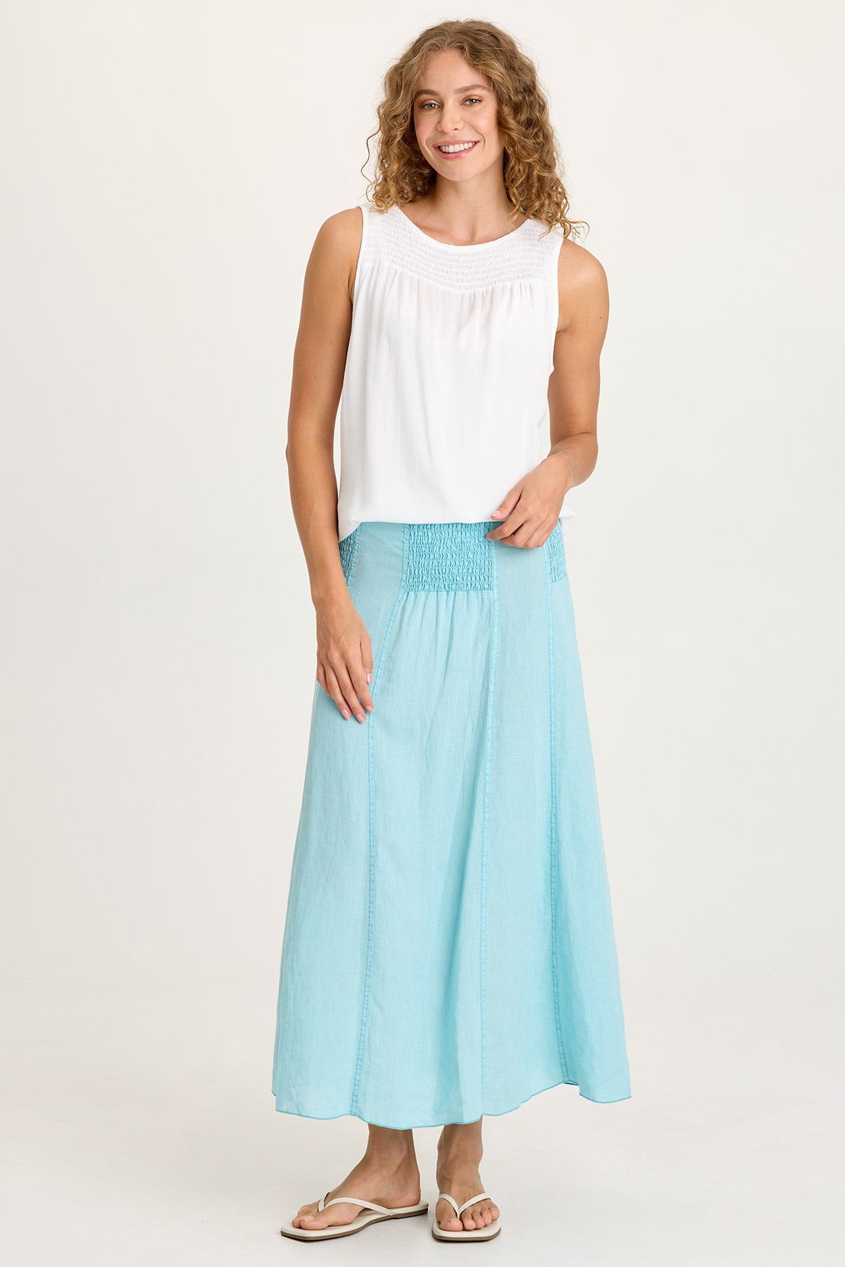 XCVI Blake Linen Smocked Waist Flouncy Skirt or Smocked Sleeveless