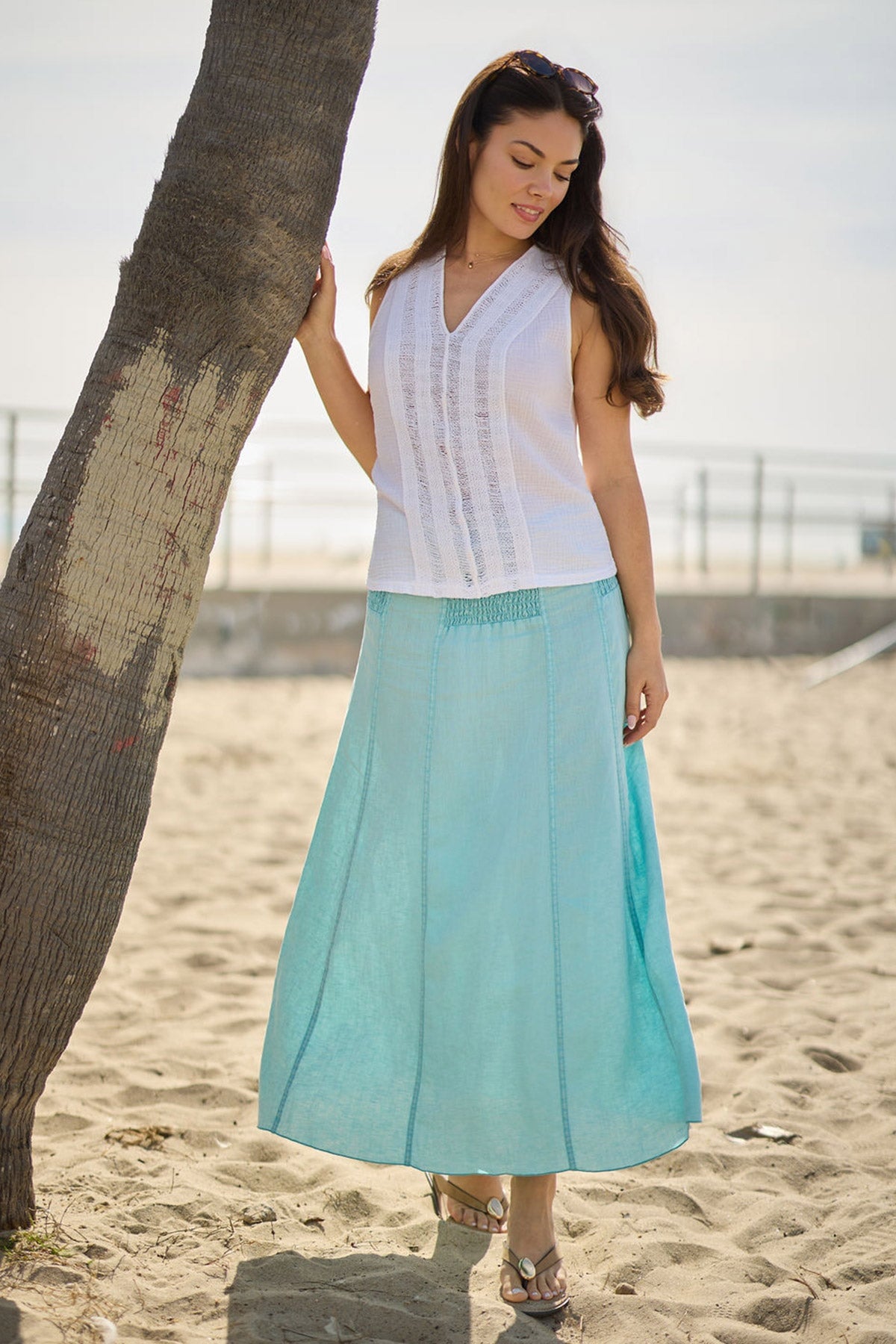 XCVI Blake Linen Smocked Waist Flouncy Skirt or Smocked Sleeveless