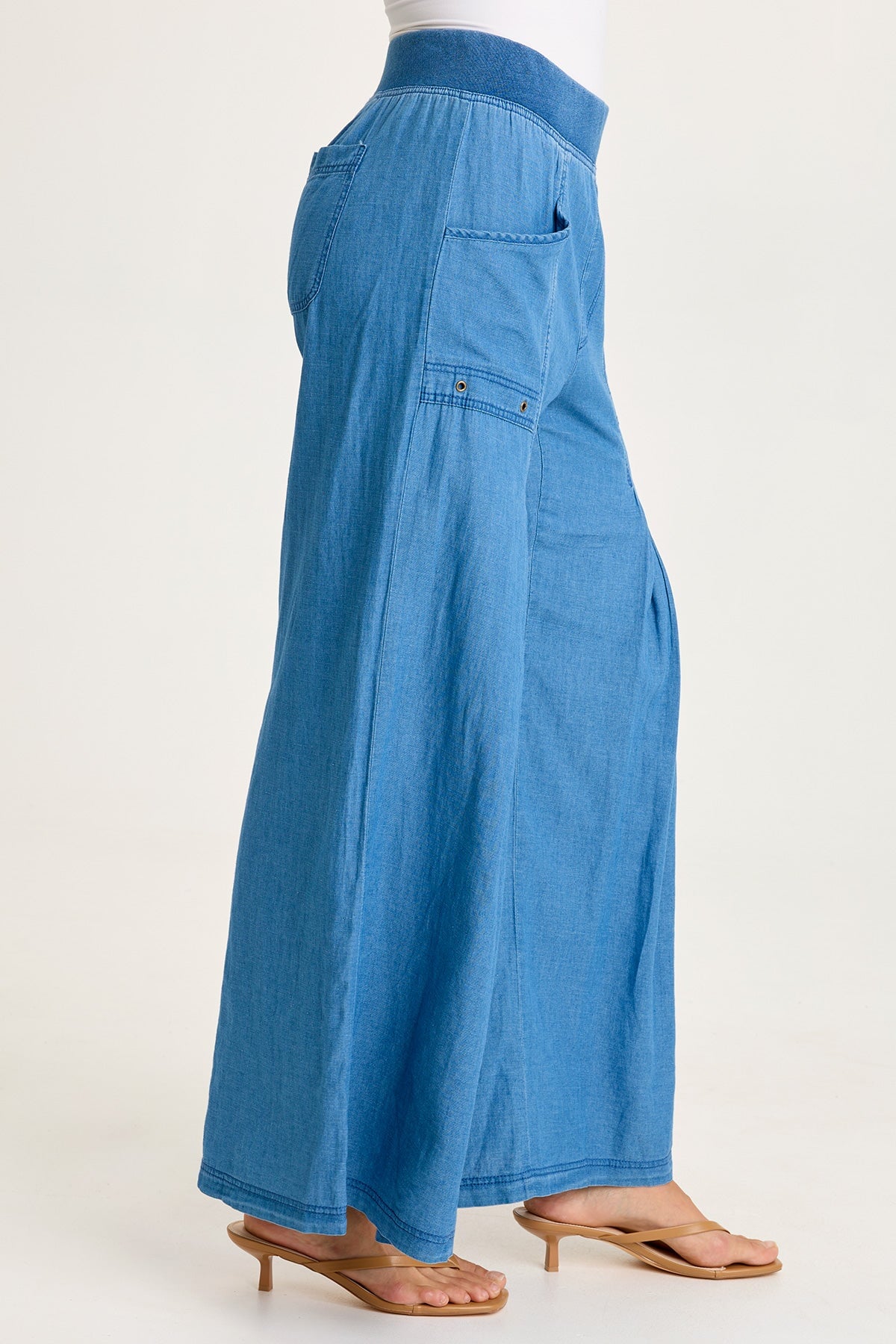 XCVI Jerona Indigo Twill Double Pleated Wide-Leg Pant