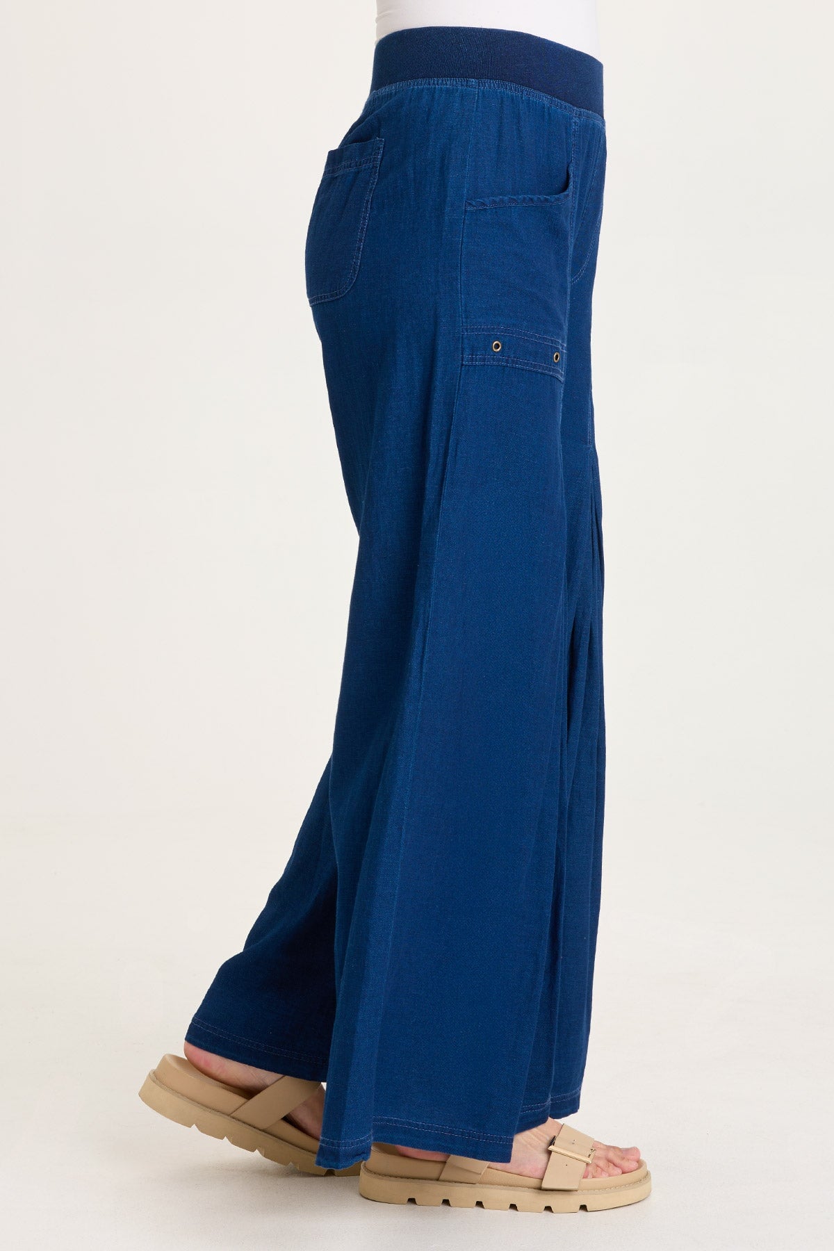 XCVI Jerona Indigo Twill Double Pleated Wide-Leg Pant