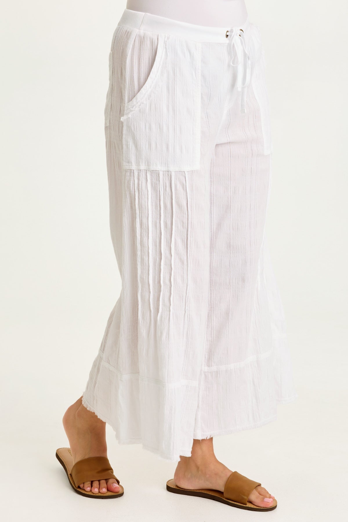 Wearables Doyen Textured Gauze Pin Tuck Raw Edge Detail Crop