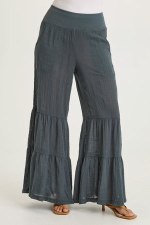 Wearables Lando Cotton Gauze Tiered-Bottom Pull-On Waist Wide Leg Pant