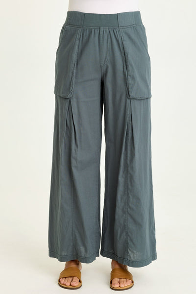 Wearables Charli Cotton Linen Inverted Box Pleats Pull-On Wide Leg