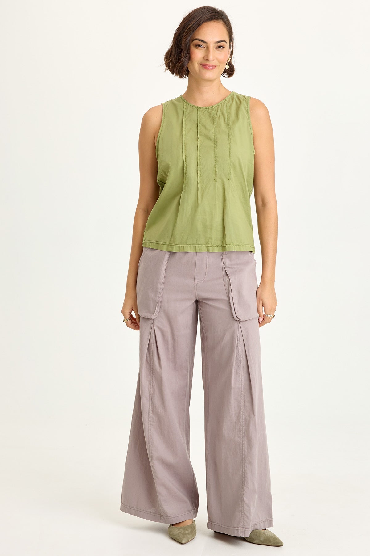 Wearables Charli Cotton Linen Inverted Box Pleats Pull-On Wide Leg