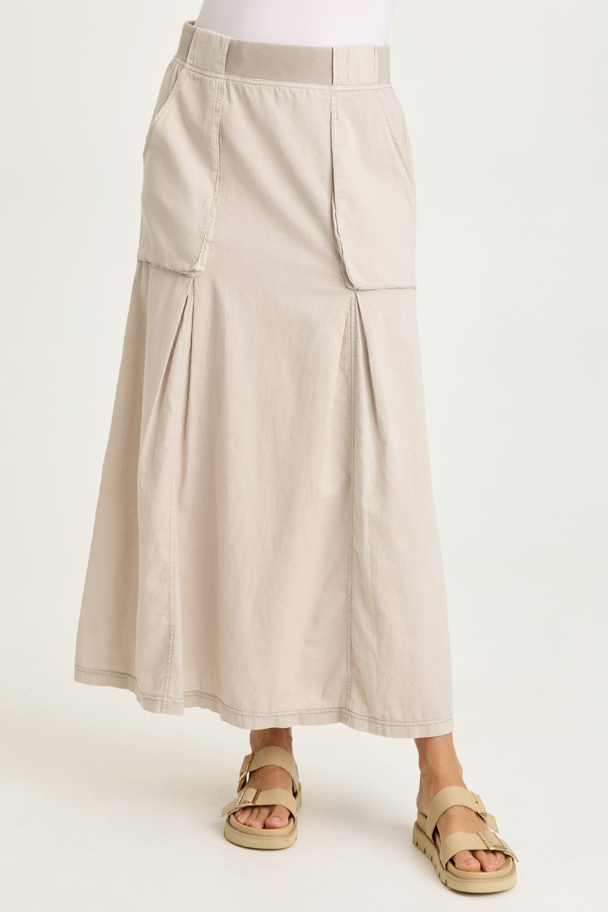 Wearables Emerie Cotton Linen Inverted Box Pleats Long Pull-On Skirt