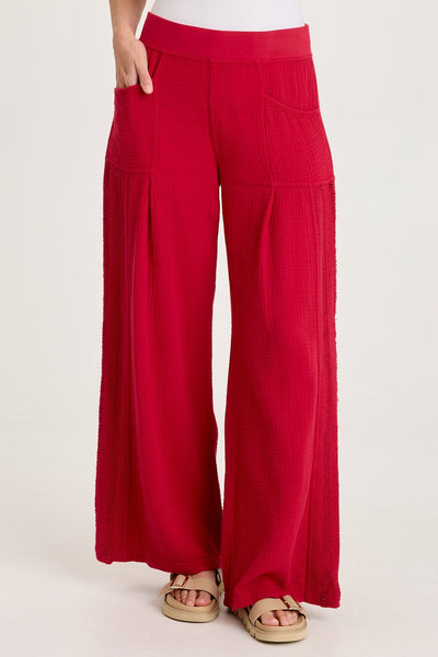 XCVI Elu Gauze Ladder Lace Trim Wide-Leg Pull-On Pant