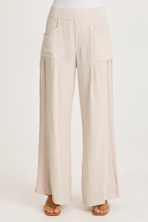 XCVI Elu Gauze Ladder Lace Trim Wide-Leg Pull-On Pant