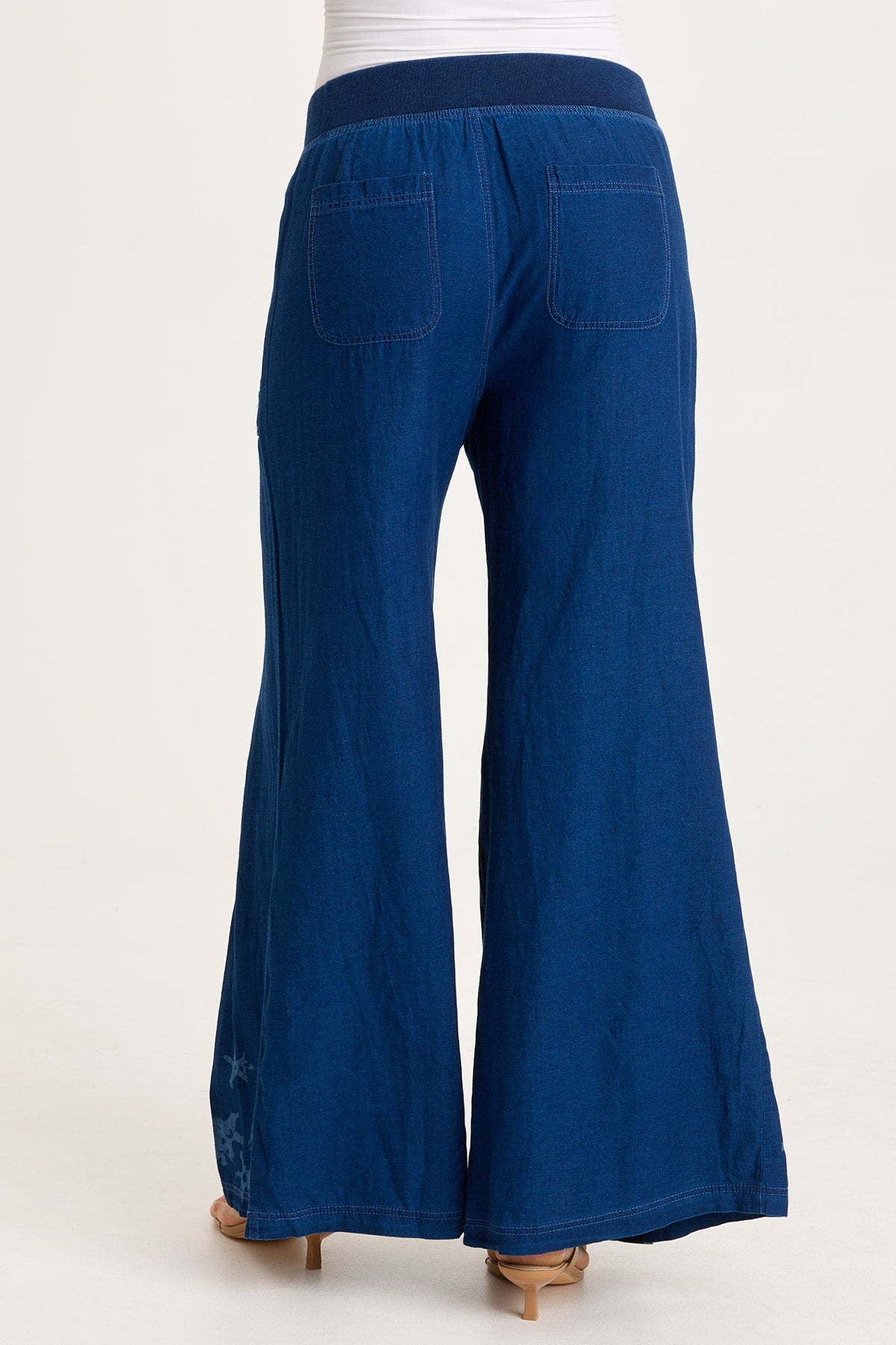 XCVI Jerona Printed Indigo Twill Double Pleated Wide-Leg Pant