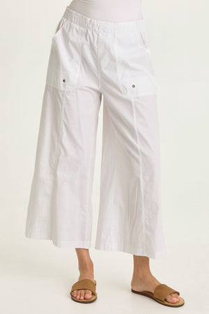 greatLand ホワイト ワークパンツ　36 Wearables Gottfried Stretch Poplin Elastic Paperbag Waist Gaucho