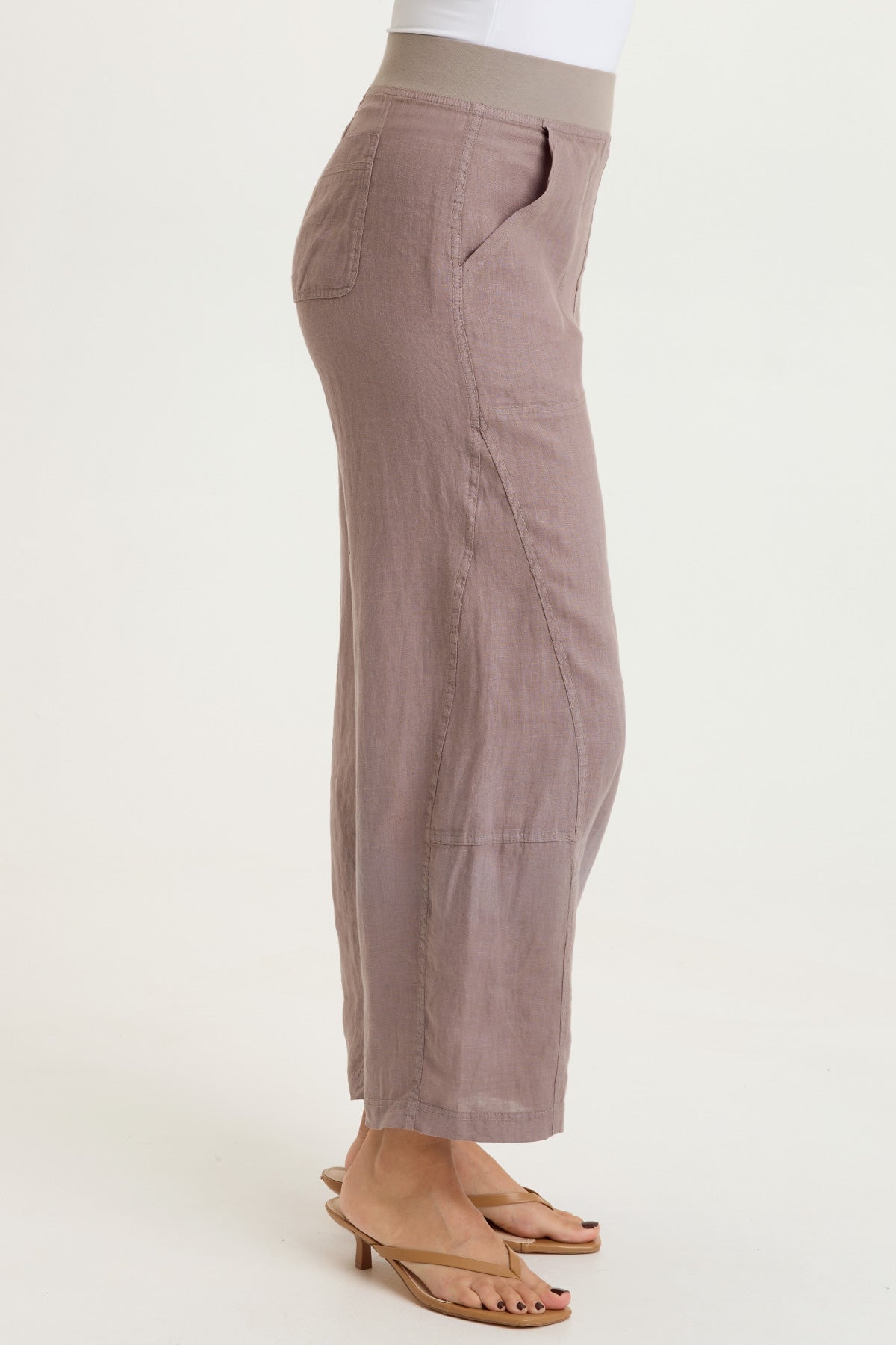 Nao 100% Linen Pull-On Waist Barrel Leg Crop Pant