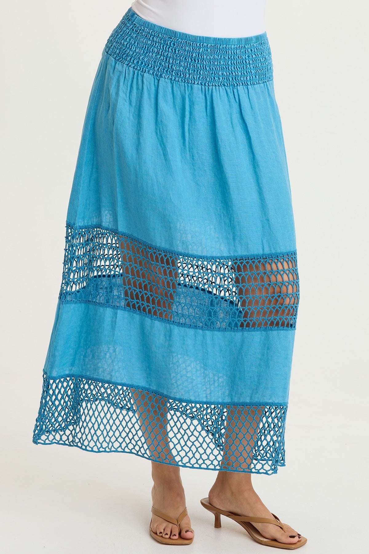 XCVI Fola Tiered Linen Crochet Skirt 