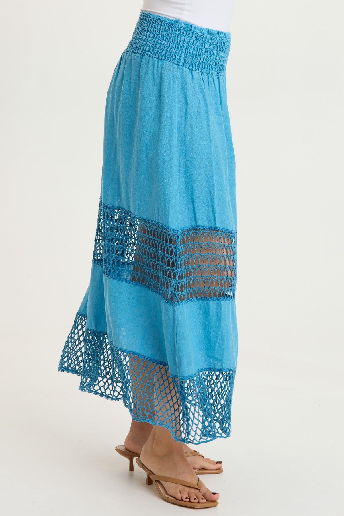 XCVI Fola Tiered Linen Crochet Skirt 