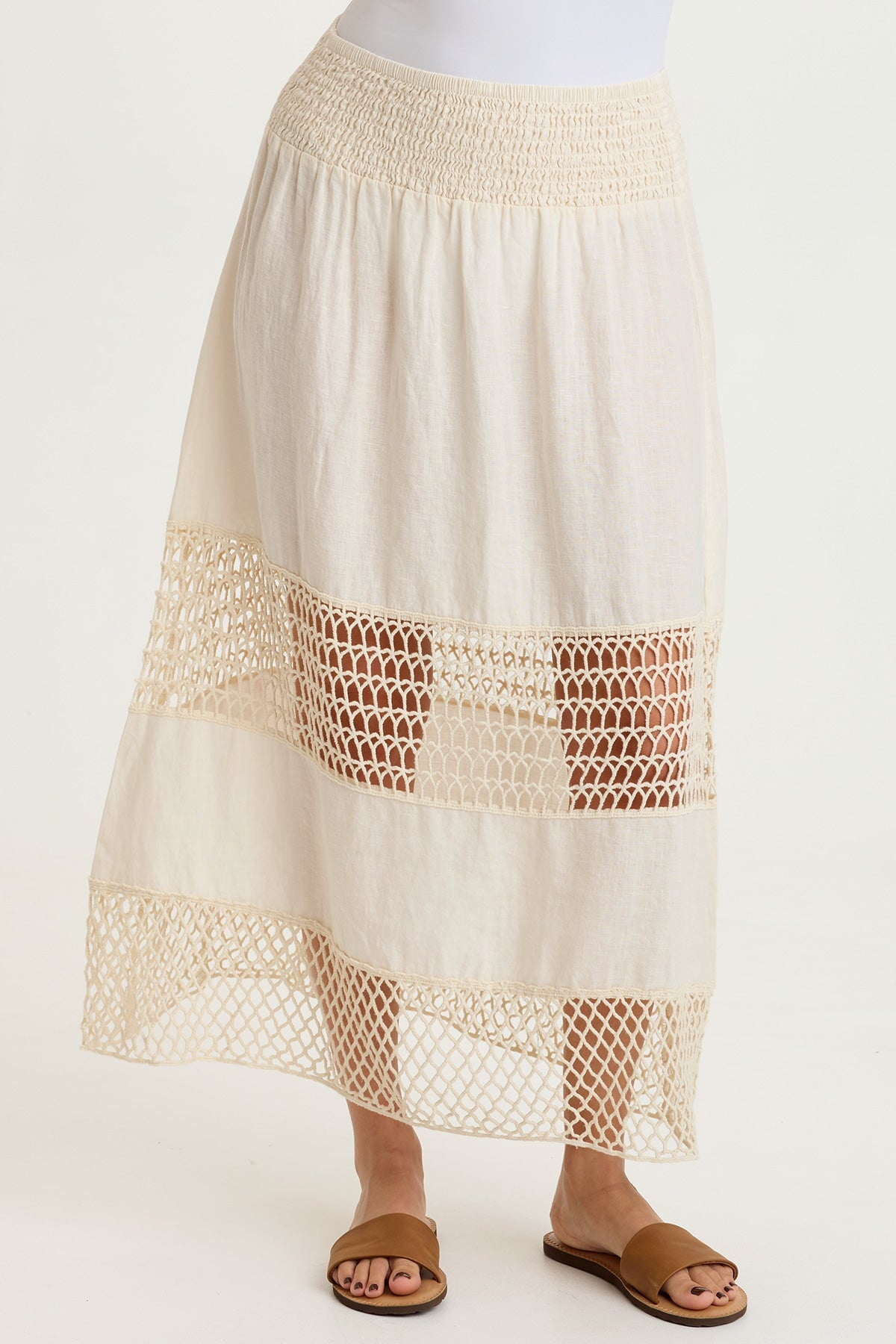 XCVI Fola Tiered Linen Crochet Skirt 