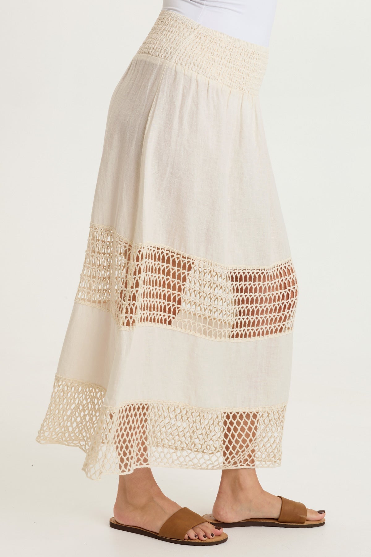 XCVI Fola Tiered Linen Crochet Skirt 