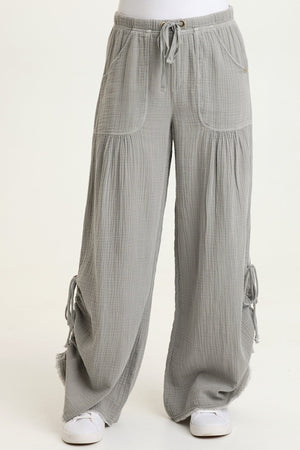 Muriel 100% Cotton Gauze Cincable Leg Pull-On Waist Wide-Leg Pant