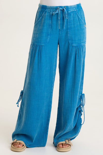 Muriel 100% Cotton Gauze Cincable Leg Pull-On Waist Wide-Leg Pant