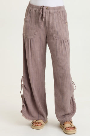 Muriel Indigo Stripe Gauze Cincable Leg Pull-On Waist Wide-Leg Pant