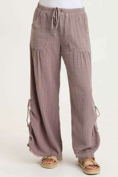 Muriel Indigo Stripe Gauze Cincable Leg Pull-On Waist Wide-Leg Pant