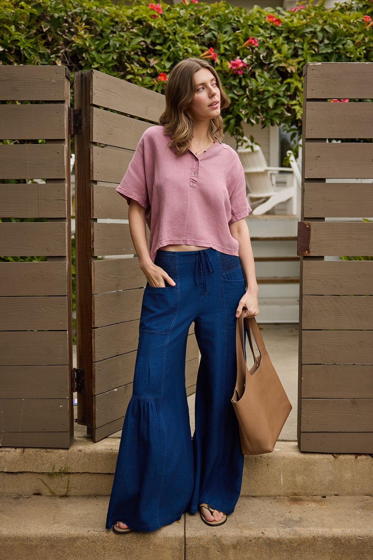 XCVI Zain Indigo Twill Tiered Wide Leg 