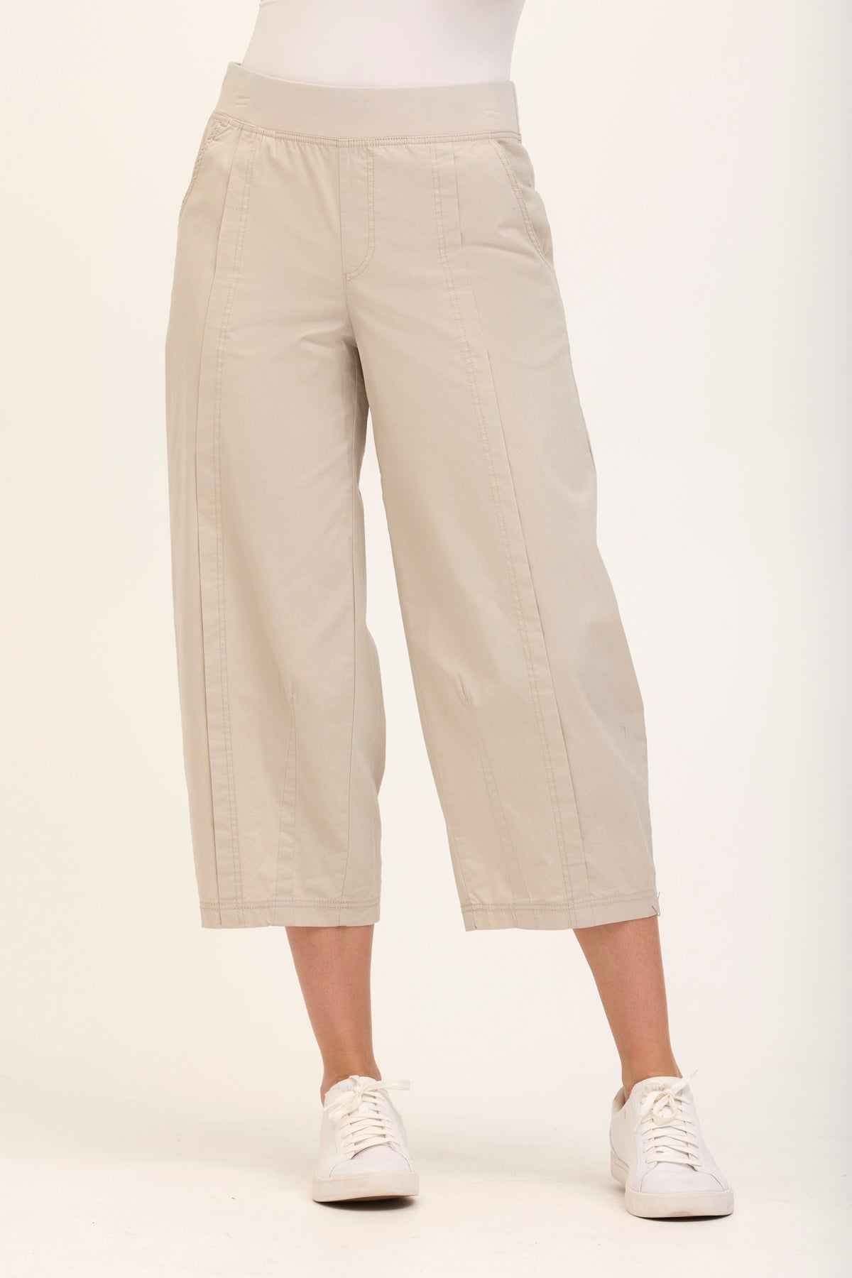Benson Stretch Poplin Pull-On Waist Barrel Crop Pant