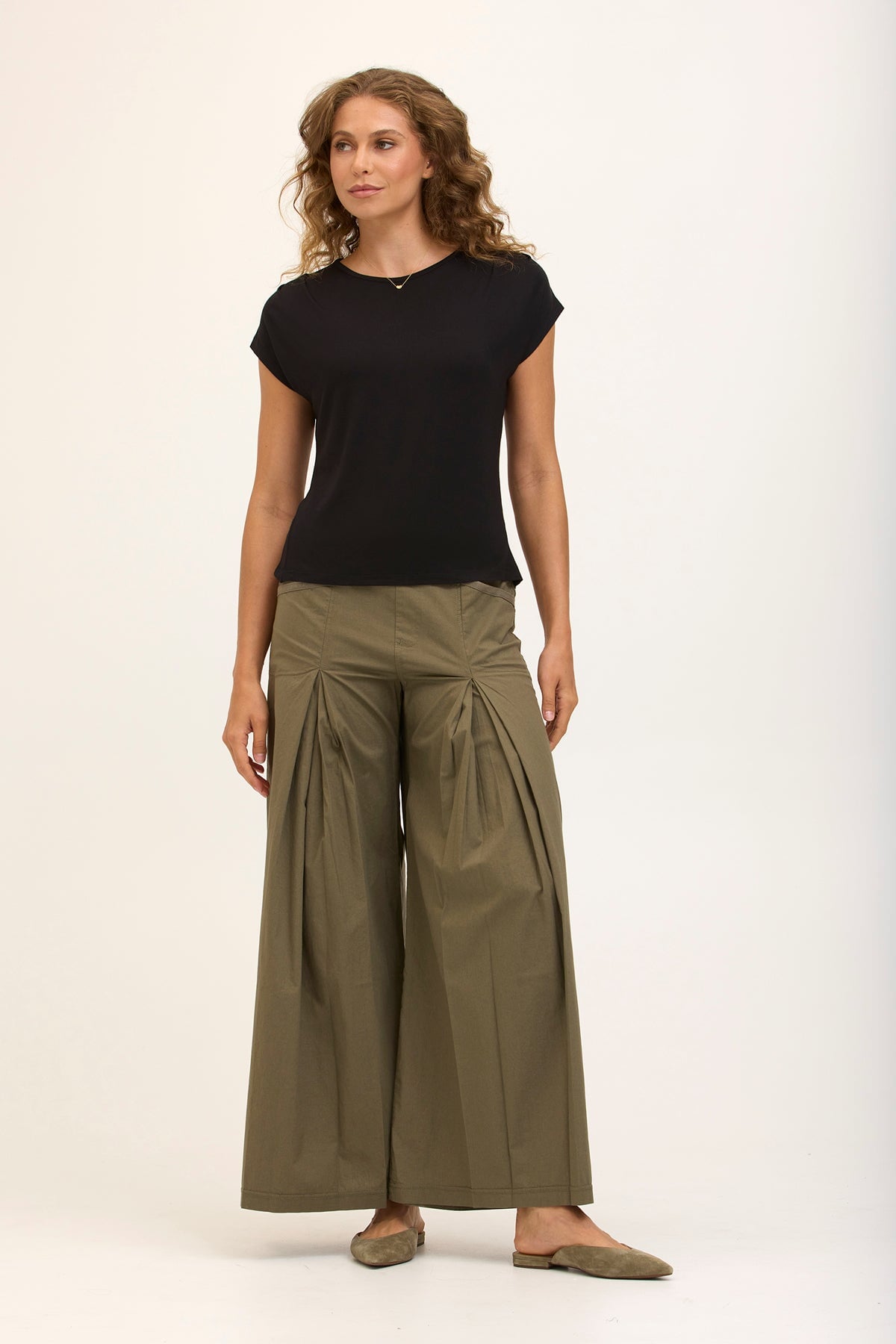 Wearables Core Zorba Stretch Poplin Box-Pleat Wide-Leg Pant