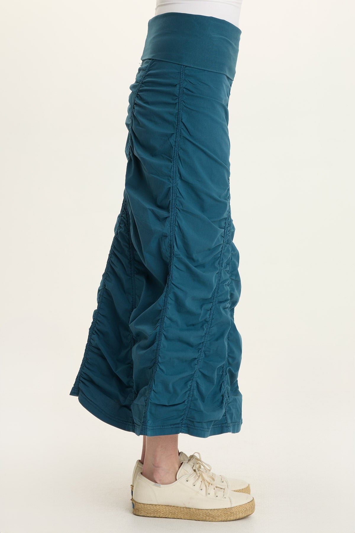 Wearables Poplin Gored Shirred Midi Skirt 