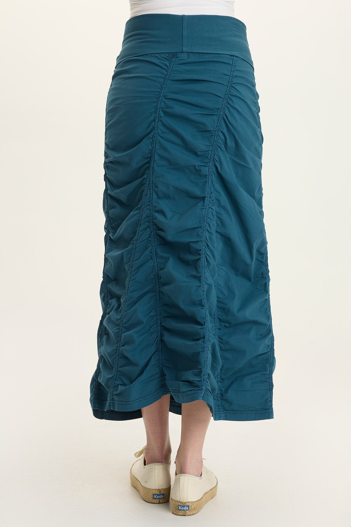 Wearables Poplin Gored Shirred Midi Skirt 